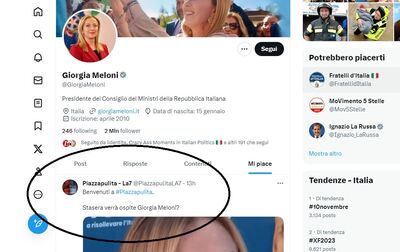  Piazzapulita ironizza: 'La Meloni non sarà nostra ospite'. E la premier mette 'mi Piace' 
