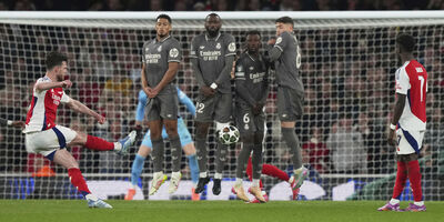  I due gol su calcio di punizione segnati da Declan Rice in Arsenal -Real Madrid 