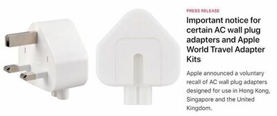  Apple richiama alcuni adattatori a tre poli difettosi 
